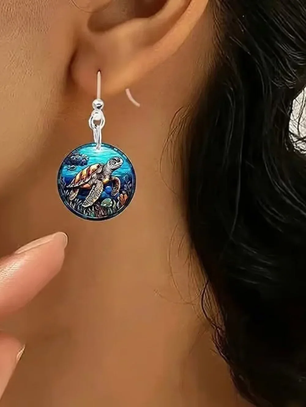 Round Acrylic SEA TURTLE Dangle Earrings